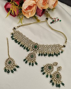 Parure de bijoux ethniques faits à la main, coupe poire, luxe, collier choker Kundan pour femme, collection de bijoux pour réceptions de mariage - Product Image 5