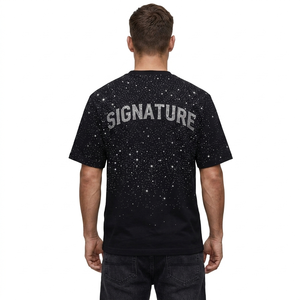 Camisetas personalizadas con pedrería, diseño personalizado, algodón grueso, corte holgado, estilo urbano, OEM, camisetas para hombre, MOQ bajo - Product Image 2