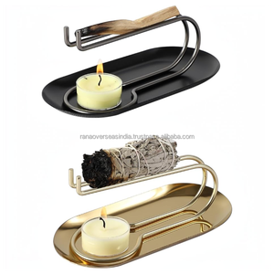 Support en métal haut de gamme pour Palo Santo avec plateau pour bougie chauffe-plat, support de combustion surélevé et repose-encens pour la méditation, le yoga et la décoration - Product Image 1