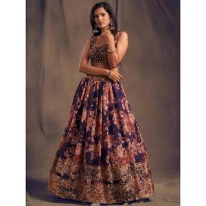 Organza Lehenga Choli pour femmes imprimé floral violet pour les festivals - Product Image 3