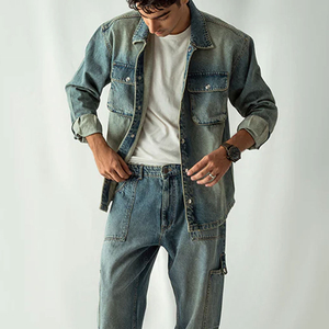 Wholesale Custom Embroidery <b>Print</b> Men's Shirts Jeans Denim Work Shirts <b>Stand</b> Up Collar Button Down Long Sleeve Mens Denim Shirts - Product Image 3