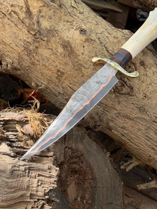 2026 New Brand Copper Damascus Hand Forged Ambidextrous High Hardness Bowie Hunting <b>Knife</b> | 10" Blade W/<b>Bone</b> Wood <b>Handle</b> | Brass - Product Image 3