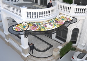 Custom KHP Iron European Outdoor Hotel Furniture Stained Glass <b>Canopy</b> Decorative Pendant <b>Roof</b> Floral Pattern Entryway Balcony - Product Image 5