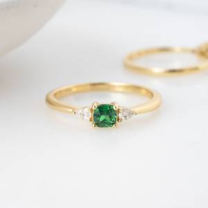 Dainty <b>Emerald</b> Stacking <b>Ring</b> 925 Sterling <b>Silver</b> 14K Gold Plated Minimalist May Birthstone Promise <b>Ring</b> Gift For Her - Product Image 1