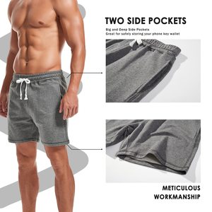 Shorts pour hommes de qualité supérieure 100% coton, pour la gym et le streetwear, taille élastique, personnalisables, unisexes, effet délavé. - Product Image 3