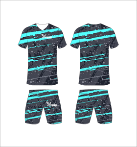 Conjunto de Uniforme de Fútbol Sublimado Personalizado, Patrón Abstracto Negro y Verde Azulado, Transpirable, de Secado Rápido, para Hombres, Niños y Jóvenes - Product Image 3
