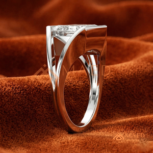 Elegant 925 Sterling <b>Silver</b> <b>Emerald</b> Cut Diamond Geometric Engagement <b>Ring</b> with Open Split Band for Women - Product Image 2