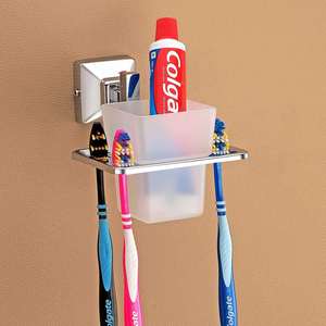 <b>Wall</b>-Mounted Frosted Glass Toothbrush Holder Chrome Finish - Product Image 4