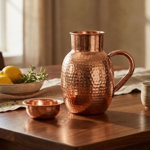 Vintage Copper Pitcher With Hammered Texture And Handle <b>Large</b> Capacity Home Drinkware - Product Image 1
