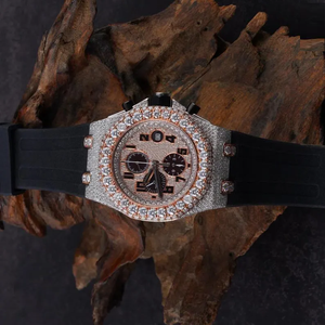 Montre à bracelet en caoutchouc noir, mouvement à quartz, boîtier de luxe en acier inoxydable, verre, 20 mm, diamant Moissanite, style Hip Hop, entièrement sertie de diamants - Product Image 1
