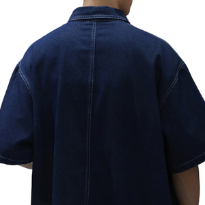 Chemises en jean amples à manches courtes pour hommes, style veste de travail oversize, en indigo brut, épaules tombantes, 100 % coton, écologiques - Product Image 4