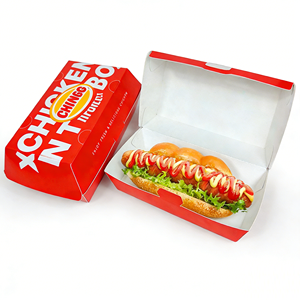 Boîte d'emballage jetable pour hot-dogs coréens avec laminage mat et gaufrage, biodégradable, taille personnalisée pour la vente de nourriture de rue - Product Image 1