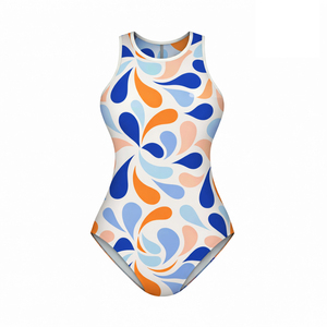 Traje de Baño de Una Pieza con Bloques de Color Blanco y Negro, Corte Alto, Secado Rápido, Estampado Frontal - Product Image 1