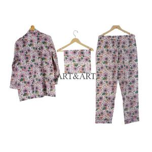Ensemble de pyjama en coton floral confortable pour femmes, imprimé indien, grande taille, vêtements de nuit thermiques et respirants avec poches - Product Image 6