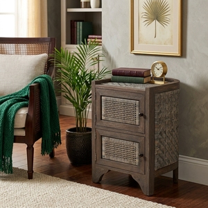 New Modern Minimalist Surabaya Wooden Storage Cabinet Natural Rattan Wicker 2 Doors Chest <b>Side</b> <b>Table</b> Storage Nightstand - Product Image 3