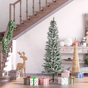 Albero di Natale Artificiale Innevato da 180 cm con Base Staccabile, 394 Rami, Design a Matita, Verde e Bianco, per Decorazioni Interne Calde, 120 cm - Product Image 2
