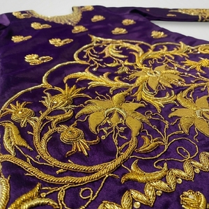 <b>Purple</b> Gold Embroidered Kaftan Women's Ceremonial Dress Adult Size Luxury <b>Velvet</b> Gown With Floral Pattern - Product Image 4