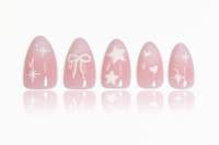 Ongles press-on personnalisés en ABS, fabrication OEM ODM, motifs étoiles dorées, cœurs, amandes laiteuses, ombrés, faux ongles artificiels mignons