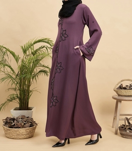 2026 New Style Modest Abaya Robe Islamic Clothing Front Open Hand Work Muslim Women Long Dress Polyester Floral Elegant Look - Product Image 4