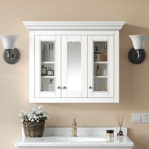 Armadietto da Bagno da 35 Pollici con Specchio Regolabile, 5 Ripiani Chiusi, Mobile in Vetro da Parete per Stoccaggio - Product Image 1