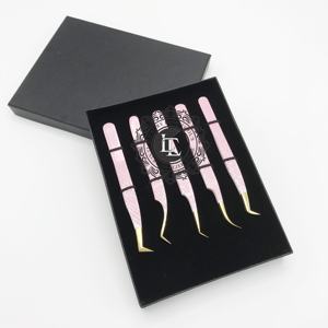 แหนบต่อขนตาปลอมทำจากสแตนเลสเคลือบผงสีชมพูกล่องใส่การ์ดสีดำ - Product Image 4