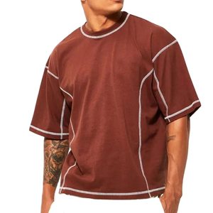 เสื้อยืดแขนสั้นทรงบ็อกซี่ฟิตโอเวอร์ไซส์สำหรับผู้ชาย ผ้าคอตตอนผสม สไตล์ลำลอง คอกลม สีพื้น เสื้อสตรีทแวร์พื้นฐาน - Product Image 5
