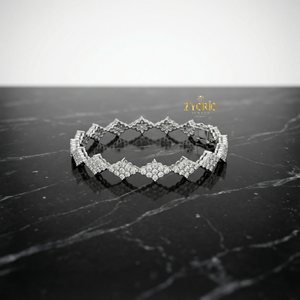 Bracelet en argent sterling avec chaîne à maillons et diamants géométriques classiques dorés, design moderne et angulaire, cadeau pour femme - Product Image 5