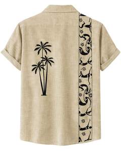 Camisa de Manga Corta con Estampado Tribal de Palmeras Color Caqui, Estilo Casual de Playa para Hombre, Fabricante OEM, Suministro al por Mayor - Product Image 2