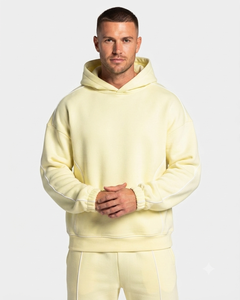 Conjunto Deportivo para Hombre, Color Amarillo Lima, Estilo Oversize con Líneas en Contraste, Sudadera con Capucha de Felpa de Algodón de Primera Calidad y Pantalones Deportivos de Pierna Ancha, Venta al Por Mayor - Product Image 4