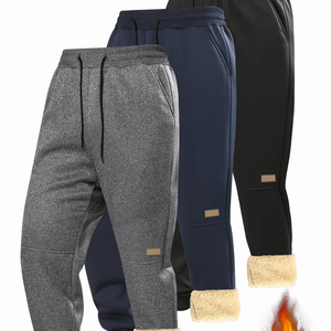 Pantalones Deportivos de Invierno para Hombre, Cintura Alta, Lisos, Gruesos, Forrados de Felpa, Resistentes al Viento, Transpirables, 100% Algodón - Product Image 1