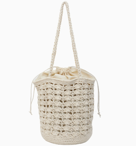 Bolso de mano informal para mujer, de hilo tipo camiseta, con diseño de red de ganchillo hueca, cierre abierto, resistente al agua, capacidad de 1 litro, poliéster - Product Image 1