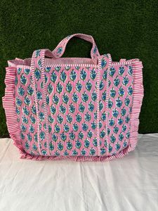 Sac fourre-tout élégant en coton matelassé vintage avec fermeture éclair, fait main, imprimé, sac à bandoulière pour le bureau, l'université, le shopping et le quotidien - Product Image 5