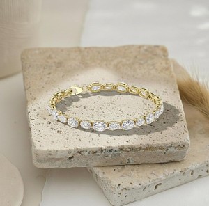 Oval Cut Moissanite Gold Plated 925 Sterling Silver Handmade Luxury <b>Charm</b> Bracelet Elegant Fine Jewelry Gift Women - Product Image 4
