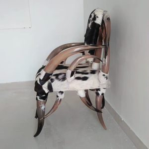 Chaise sculptée antique de haute qualité à thème animal religieux, en corne de buffle naturelle, solide, polie, écologique, d'art. - Product Image 1