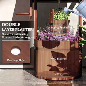 Classico Vaso a Pozzo dei Desideri in Legno Carbonizzato con Secchio Sospeso e Foro di Drenaggio per Giardino e Patio - Product Image 5