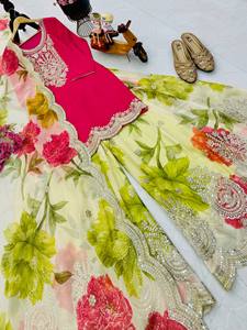 Conjunto de Salwar Kameez Bordado con Dupatta Floral, Vestido Tradicional Pakistaní para Mujer, para Fiestas y Bodas, en Seda Chinon Pesada - Product Image 6