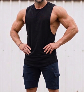 Camiseta sin mangas negra para hombre, cuello redondo, informal, tejida, 100% algodón, top de fitness, chaleco ligero para gimnasio. - Product Image 1