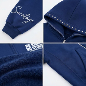 Sweat à capuche zippé bleu marine pour homme de la marque Best Article, avec logo sur le devant et impression sur les manches, coupe classique, vêtement décontracté pour l'automne - Product Image 6
