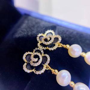 Xiaomengwu Mountain Camellia Freshwater Pearl Retro Classic Flower 6-7 Pure Silver Earpin Haoshi Inlaid <b>Fine</b> <b>Dangle</b> <b>Earrings</b> - Product Image 3