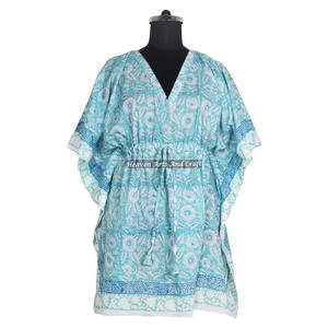 Kaftan court en coton 100% de qualité supérieure, imprimé à la main, doux, léger, pour femmes, occasions décontractées, KFCS011 - Product Image 3