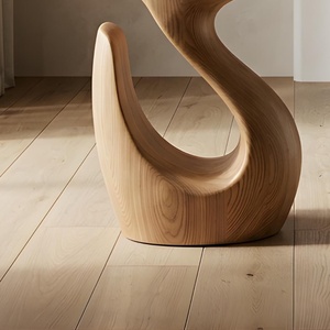 Mesa de Centro Escultural de Madera Maciza, Mueble Moderno de Estilo Japandi Orgánico, Mesa Auxiliar con Pedestal, Mesa Lateral de Estilo Orgánico Moderno - Product Image 5