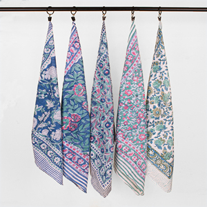 Handmade Floral Block Printed Cotton Multi-Colour Bandana Eco-Friendly Breathable <b>Tie</b> <b>Back</b> Head Wrap Stylish Unisex Square Scarf - Product Image 1