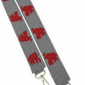Handmade Embroidered Cotton Bag Strap Red <b>Elephant</b> Pattern Textile Accessory Rectangular Shape Craft <b>Decoration</b> - Product Image 1