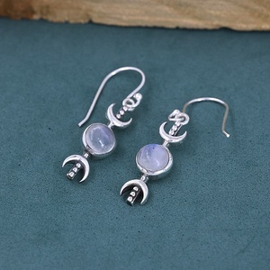 Wholesale 925 Sterling Silver Natural <b>Rainbow</b> Moonstone Crescent Moon Dangle <b>Drop</b> Earrings Womens Boho Celestial Gemstone Jewel - Product Image 3