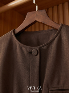 Blazer élégant pour femme à manches longues sans col LYDIA, couleur marron, en stock, uni - Product Image 2