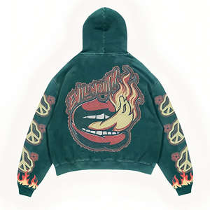 Sweat à capuche oversize personnalisé de haute qualité, coupe courte, effet vieilli, en molleton/coton, lavage vintage, impression intégrale, service OEM - Product Image 1