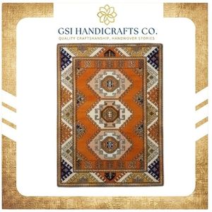 Tapis rectangulaire géométrique oriental en laine et polyester noué à la main, antidérapant, pour salon, couverture décorative de sol – Grande Vente - Product Image 2