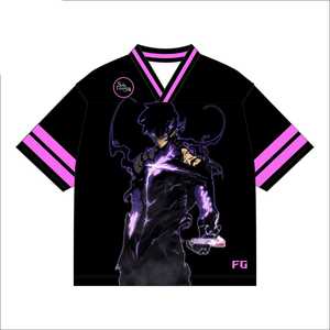 Camiseta de Anime Solo Leveling Negra con Detalles Morados, Manga Corta, Unisex, Informal de Verano, Diseño Estampado con Logotipo Frontal - Product Image 1