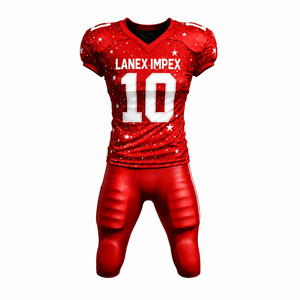 Uniforme de football américain rouge personnalisé pour hommes avec impression d'étoiles, numéro 10, vêtements d'entraînement, ensemble de maillot en polyester respirant - Product Image 2