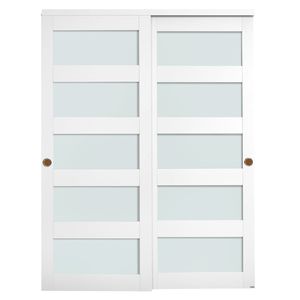 Kit de Herrajes para Puertas Correderas de Armario de Vidrio Esmerilado de 5 Paneles, 60 x 80 Pulgadas, con Guía de Suelo Sólida y Puertas Correderas Dobles de 31 Pulgadas - Product Image 1